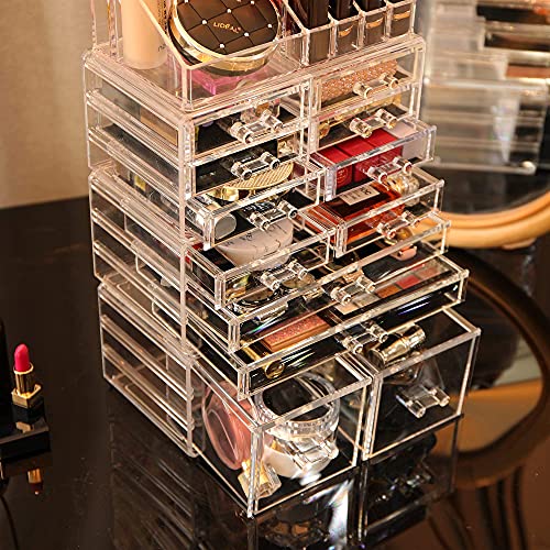 Cq Acrylic Makeup Organizer Skin Care Large Clear Cosmetic Display Cases Stackable Storage Box With 12 Drawers For Vanity,Set Of 4 #TOP3