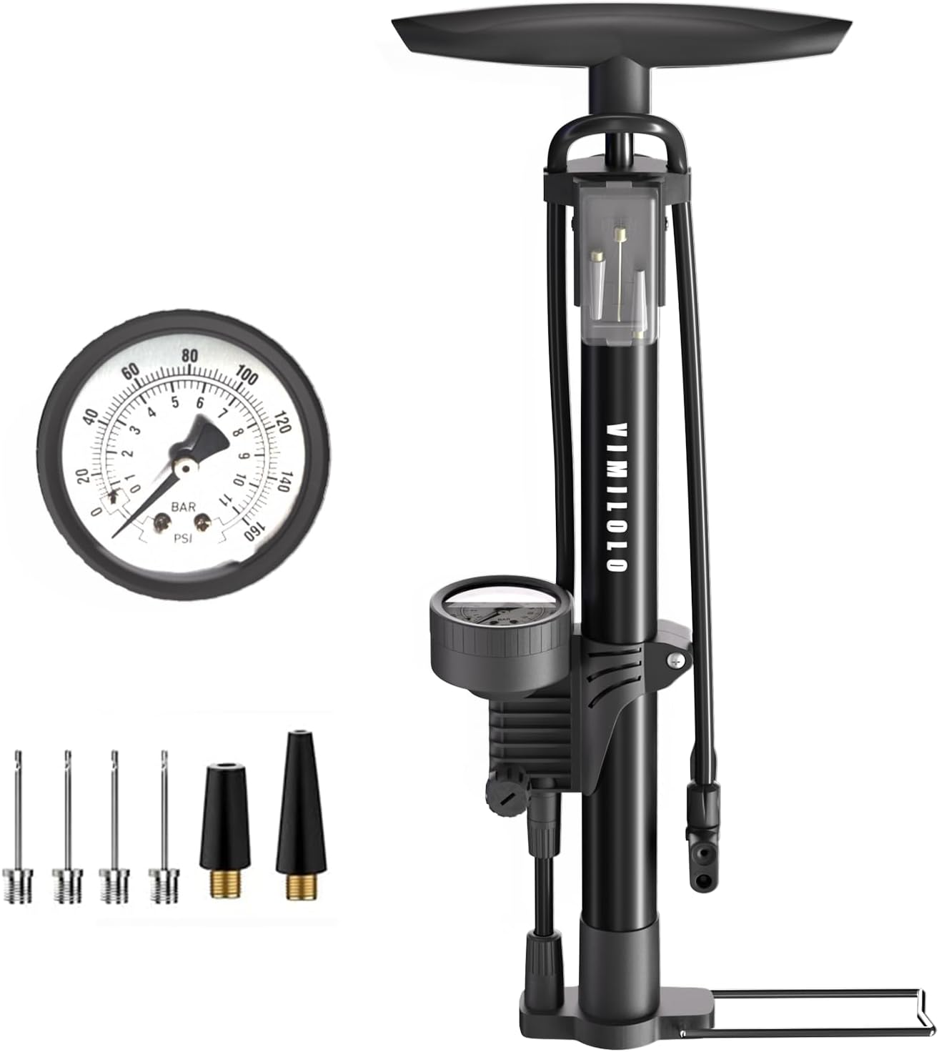 VIMILOLO Bicycle Pump, Bike Floor Pump with Gauge Inflator for Presta and Schrader Valve Portable Tire Pumps for Ball Bike Pumps