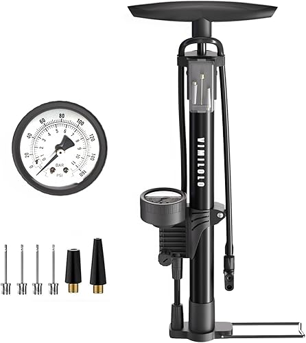 Miniatura 8 de VIMILOLO Bomba de bicicleta, bomba de piso de bicicleta con inflador de manómetro para válvula Presta y Schrader, bombas de neumáticos portátiles
