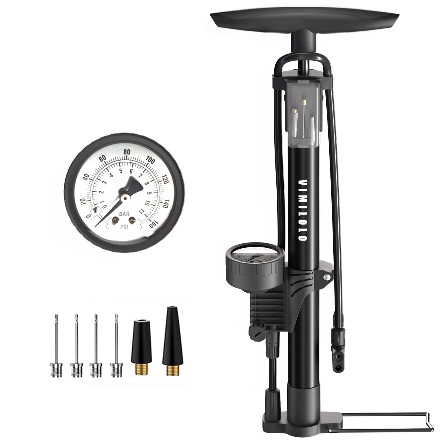 VIMILOLO Bicycle Pump, Bike Floor Pump with Gauge Inflator for Presta and Schrader Valve Portable Tire Pumps for Ball Bike Pumps