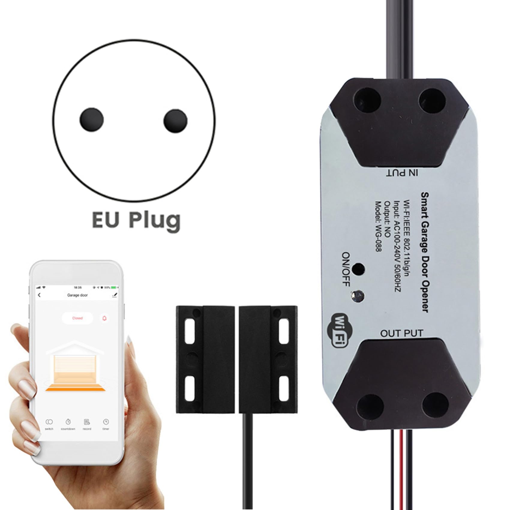 5X Controlador de Apertura de Puerta de Garaje Inteligente con Interruptor WiFi Funciona con Home/Tuya APP Control No Requiere Concentrador, Enchufe de la UE