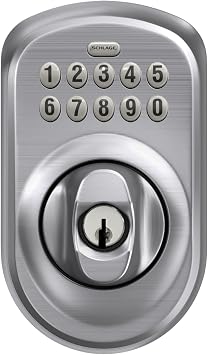 Schlage Plymouth Electronic Keypad Deadbolt Lock, Keyless Front Door Entry, Mechanical Key Backup Included, Satin Chrome, BE365 PLY 626 | Keyless entry door lock, Push button keypad deadbolt, Key backup included, Certified security, Easy install, BE365