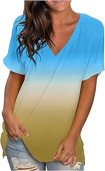 Ceboyel Womens V Neck Gradient T Shirt Short Sleeve Tops Tshirt Casual Blouses Tunic Summer Spring Flowy Trendy Tee 2023
