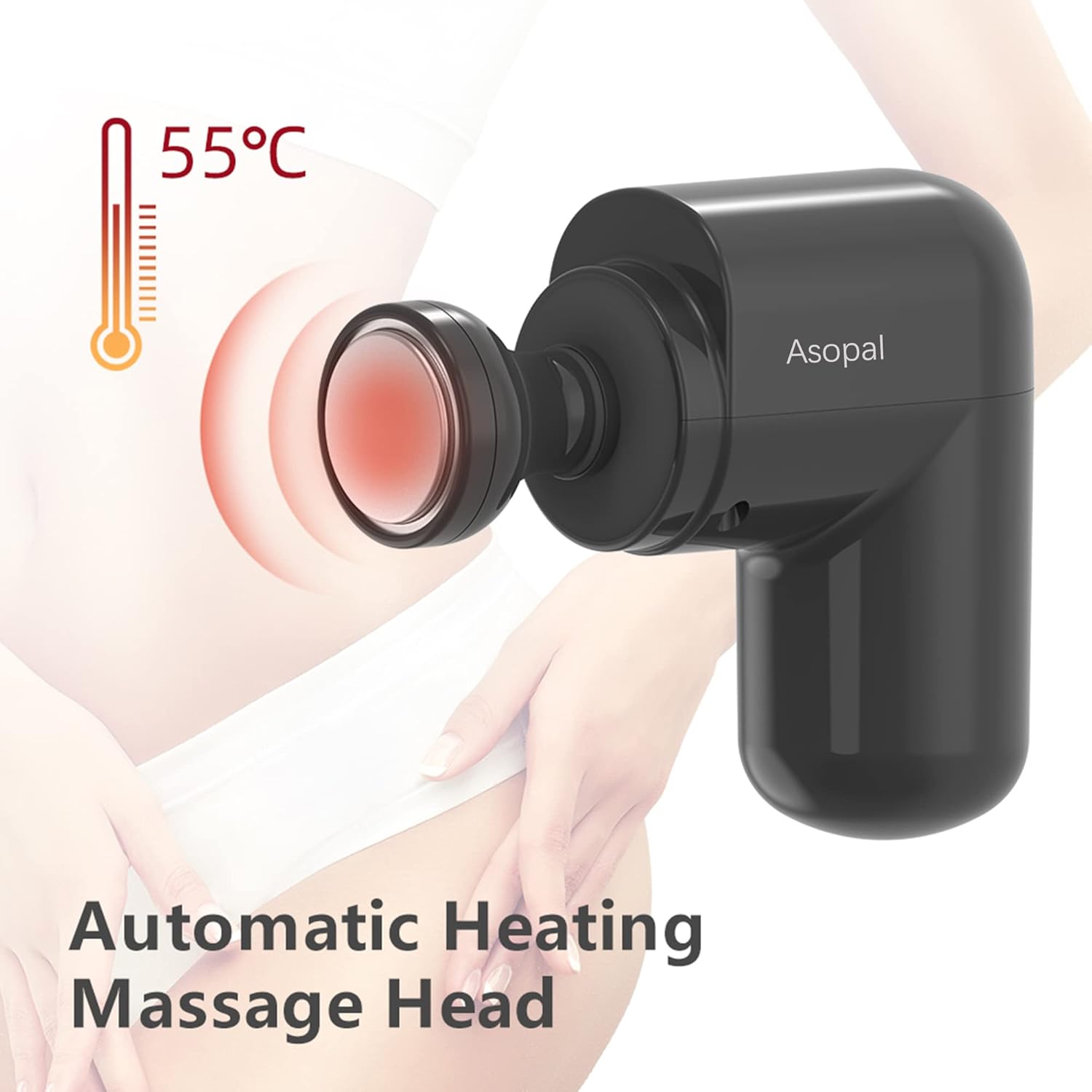 Mini Massage Gun Deep Tissue Massage Gun with Heat Head for Back Pain Relief, Pocket Size Percussion Massager, Real Small Quiet Muscle Massager with Carry Case (Black)