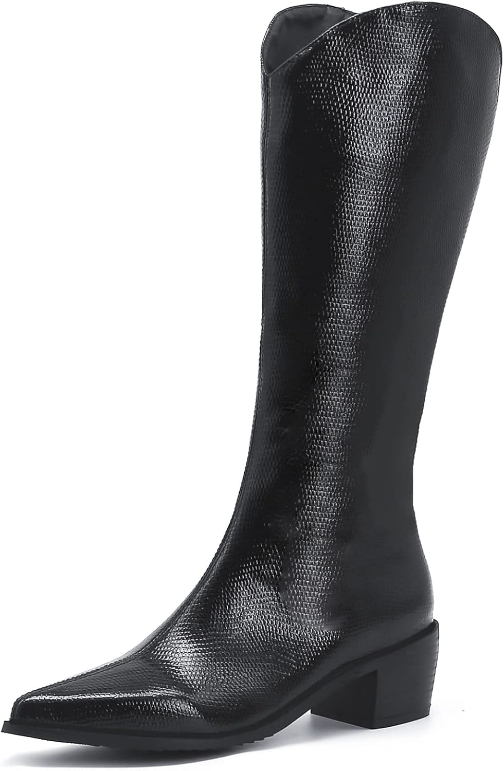 Lizoleor Botas Altas De Tobillo Con Tacón Redondo Y Punta
