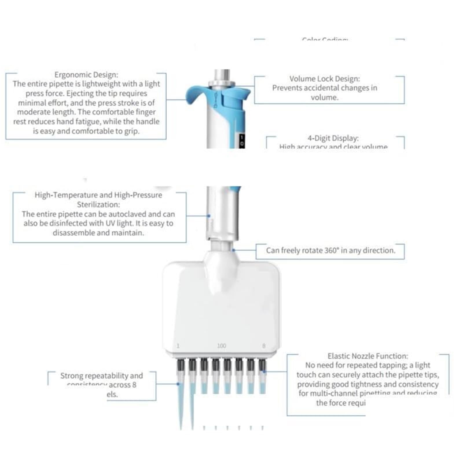 Pipetten Pipette, Labor, 8 Kanäle, Vollständig Verstellbar, 0,5–300 Ul, Mehrkanal-Laborausrüstung,Labor(8 Channel 0.5-10ul)