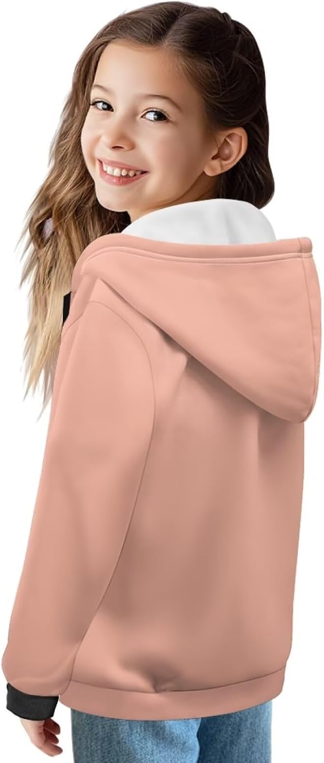 Ystardream Cute Girls Zipper Hoodie with Kangaroo Pockets Fleece Lined Sweatshirts