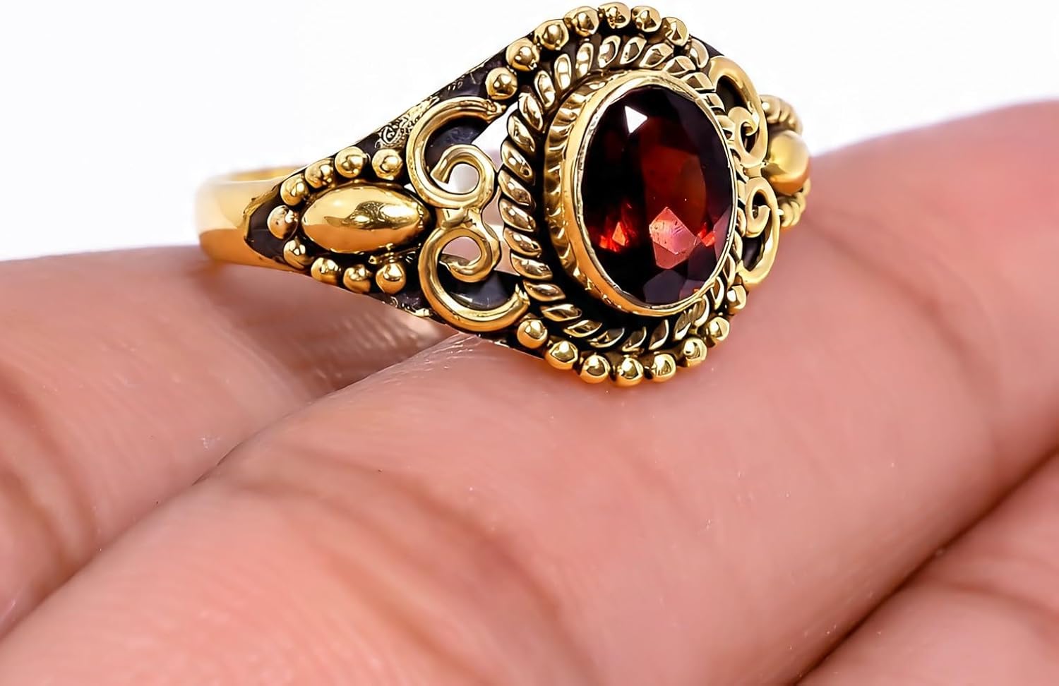 Red Garnet Gemstone 925 Sterling Silver Yellow Gold Plated Promise Design Ring For Women Gift Jewelry