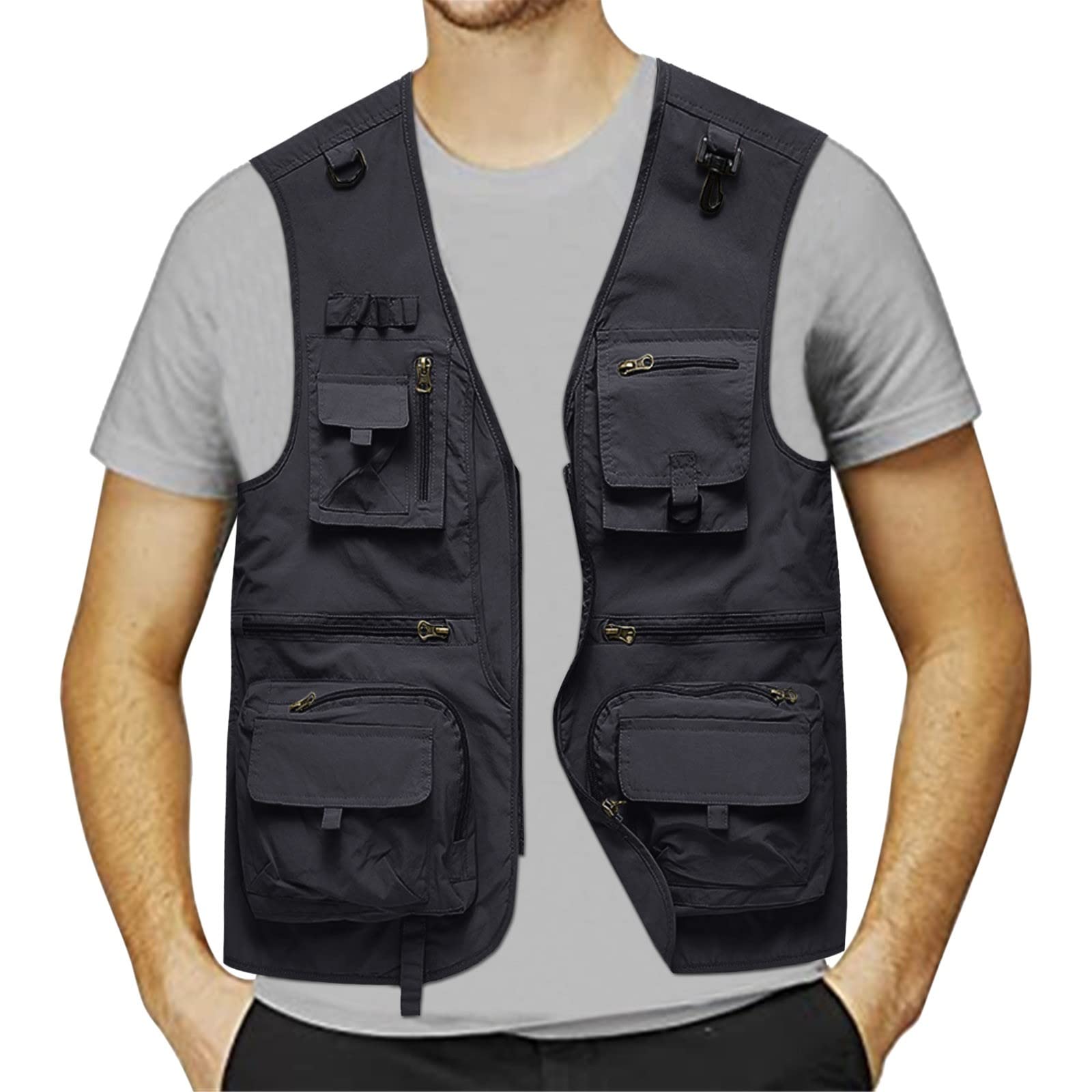 Chalecos de pesca para hombre multibolsillos con diseño táctico transpirable 4