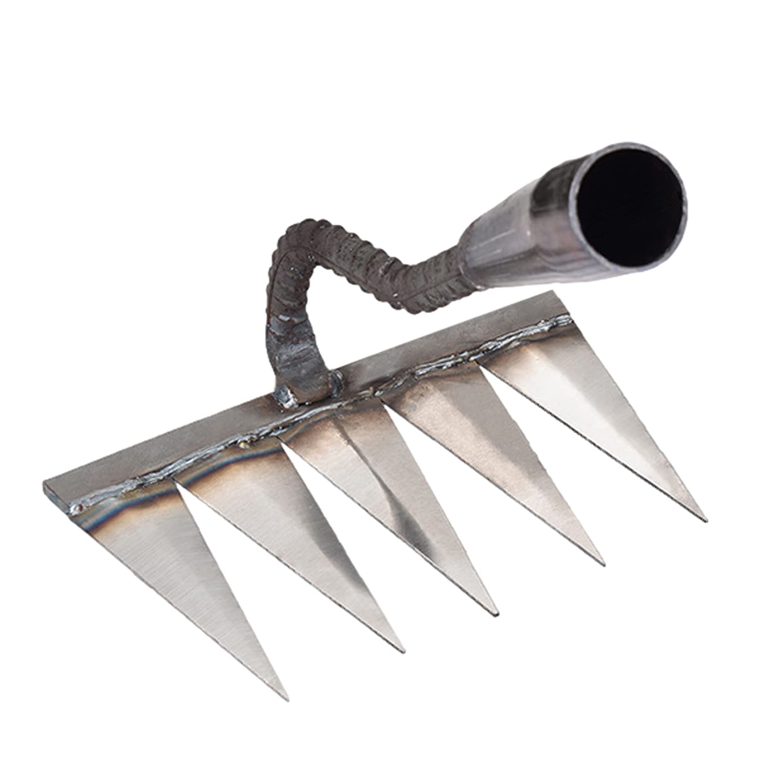 Syfunlv garden rake, weeding rake, pointed garden stubble rake, 4/5/6/7 teeth, used for weeding/loosening/sowing. (No stick) (5 tines)