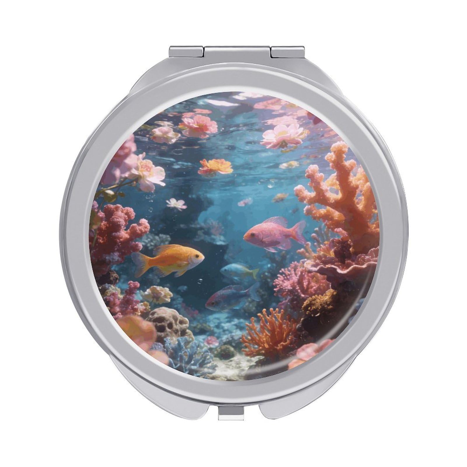 LZQPOEAS Floralsea Compact Mirror, Double-Sided Folding Makeup Mirror, Durable Metal Travel Pocket Mirror for Purse, Portable Round Touch-Up Mirror for Table Gifts and Everyday Use