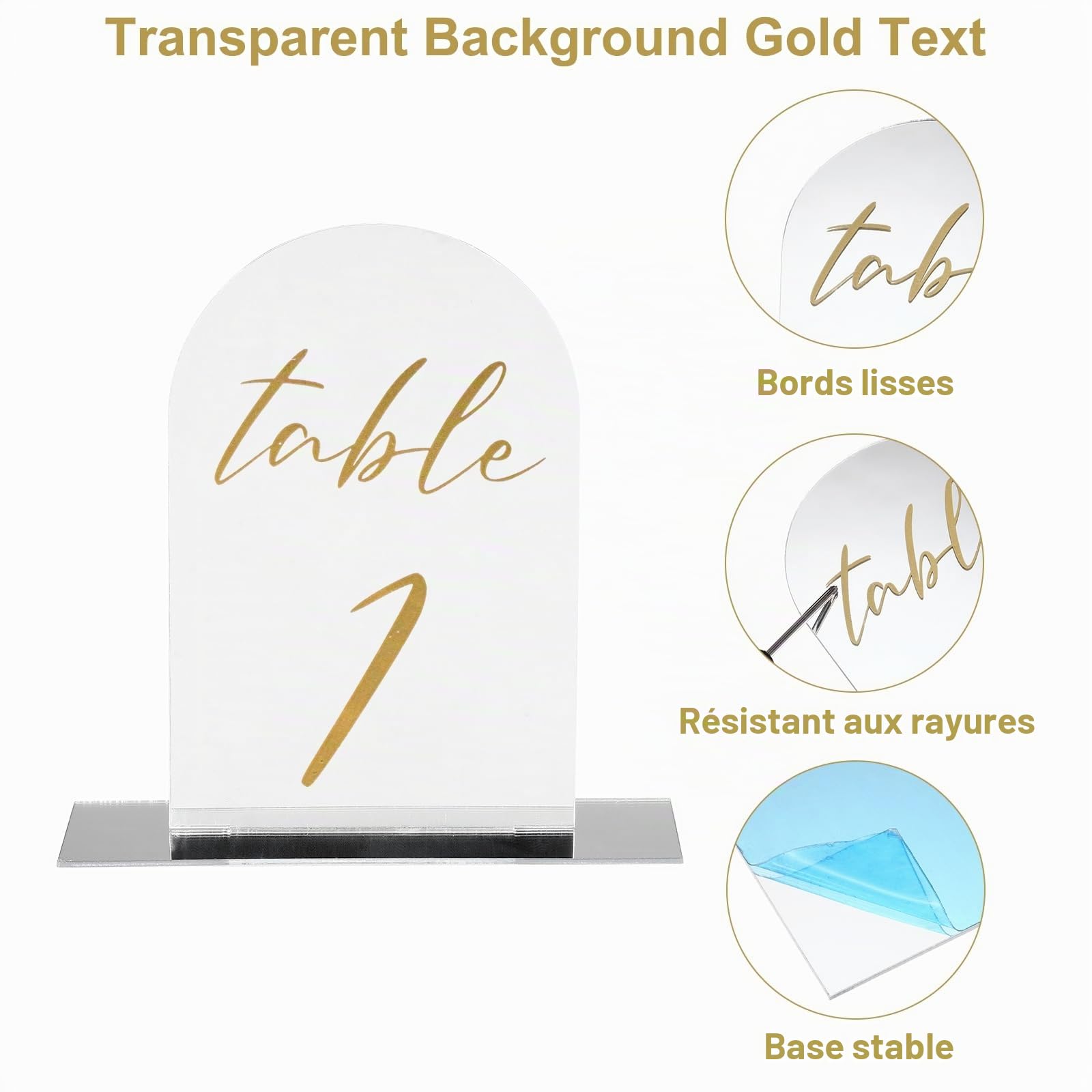 PATIKIL Numéros de Table Mariage 1-10, 15x10cm Support Plaque de Numéro de Table Acryliques pour Marque Place Mariage Fête Anniversaire Réceptions Événements, Fond Spéculaire Texte Doré
