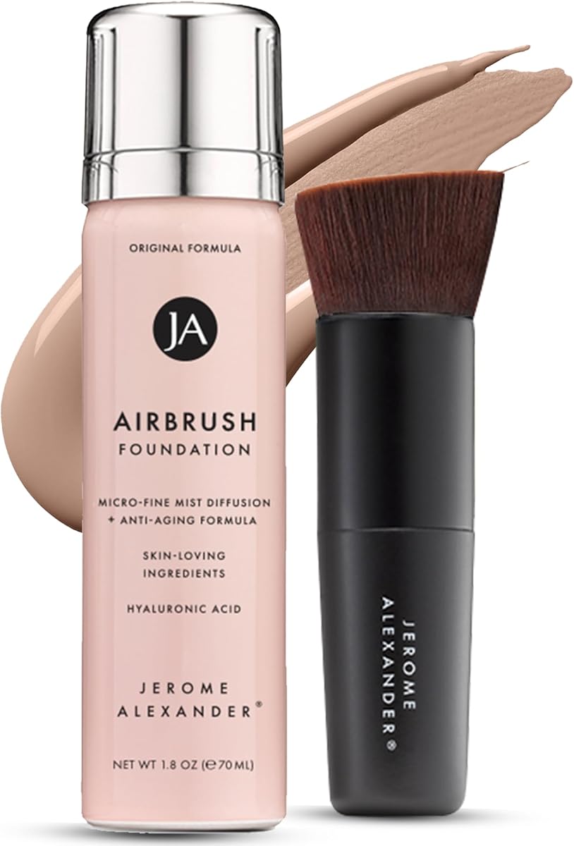 Magic Minerals Airbrush Foundation 2pc Set - Medium | Includes Kabuki brush, fine mist spray application, buildable coverage for mature skin, anti-aging for radiant skin