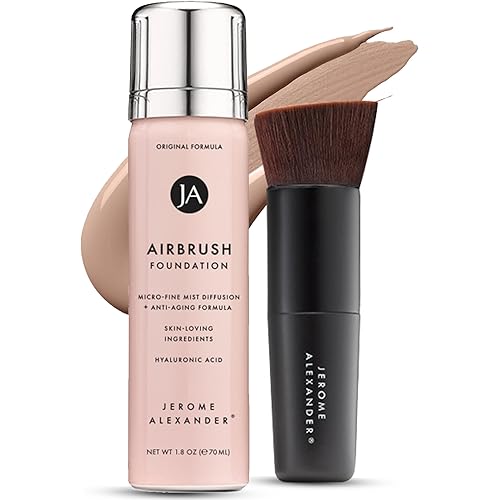 MagicMinerals AirBrush Foundation by Jerome Alexander – 2pc Set with Airbrush Foundation and Kabuki Brush - Spray Makeup with Anti-aging Ingredients for Smooth Radiant Skin - Medium