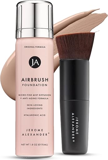 Jerome Alexander MagicMinerals AirBrush Foundation – 2 Piece Set with Airbrush Foundation and Kabuki Brush - Spray Makeup with Anti-aging Ingredients for Smooth Radiant Skin - Medium