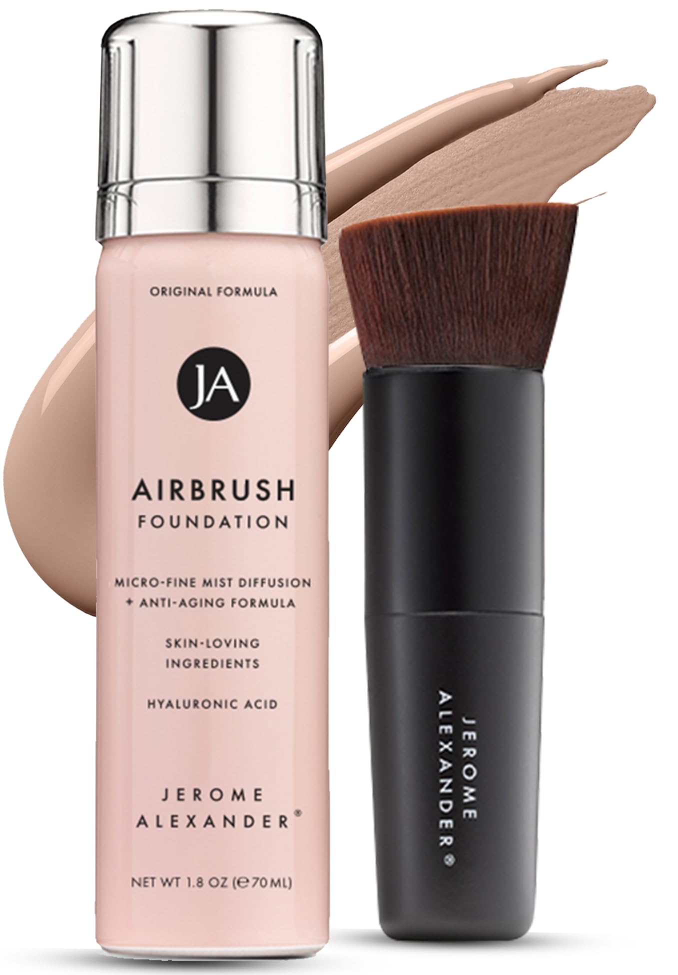 MagicMinerals AirBrush Foundation by Jerome Alexander – 2pc Set with Airbrush Foundation and Kabuki Brush - Spray Makeup with Anti-aging Ingredients for Smooth Radiant Skin - Medium