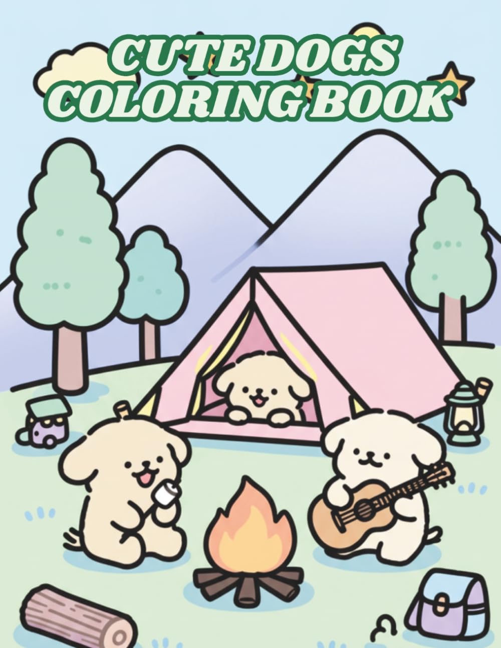 Cute Dogs Coloring Book: Easy and cute dog coloring book for everyone