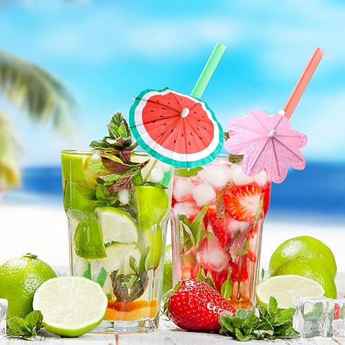 Miniatura 6 de 120 piezas de paraguas de cóctel, sombrillas tropicales hawaianas de papel, paraguas de flores de sandía para decoración de fiestas, decoración de