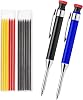greywolf 2 Pack Carpenter's Pencils Heavy Duty Carpenter's Pencils with 14 Leads Long Tip Deep Hole Marker Built-in Sharpener for Carpenters Architects (Black Red)