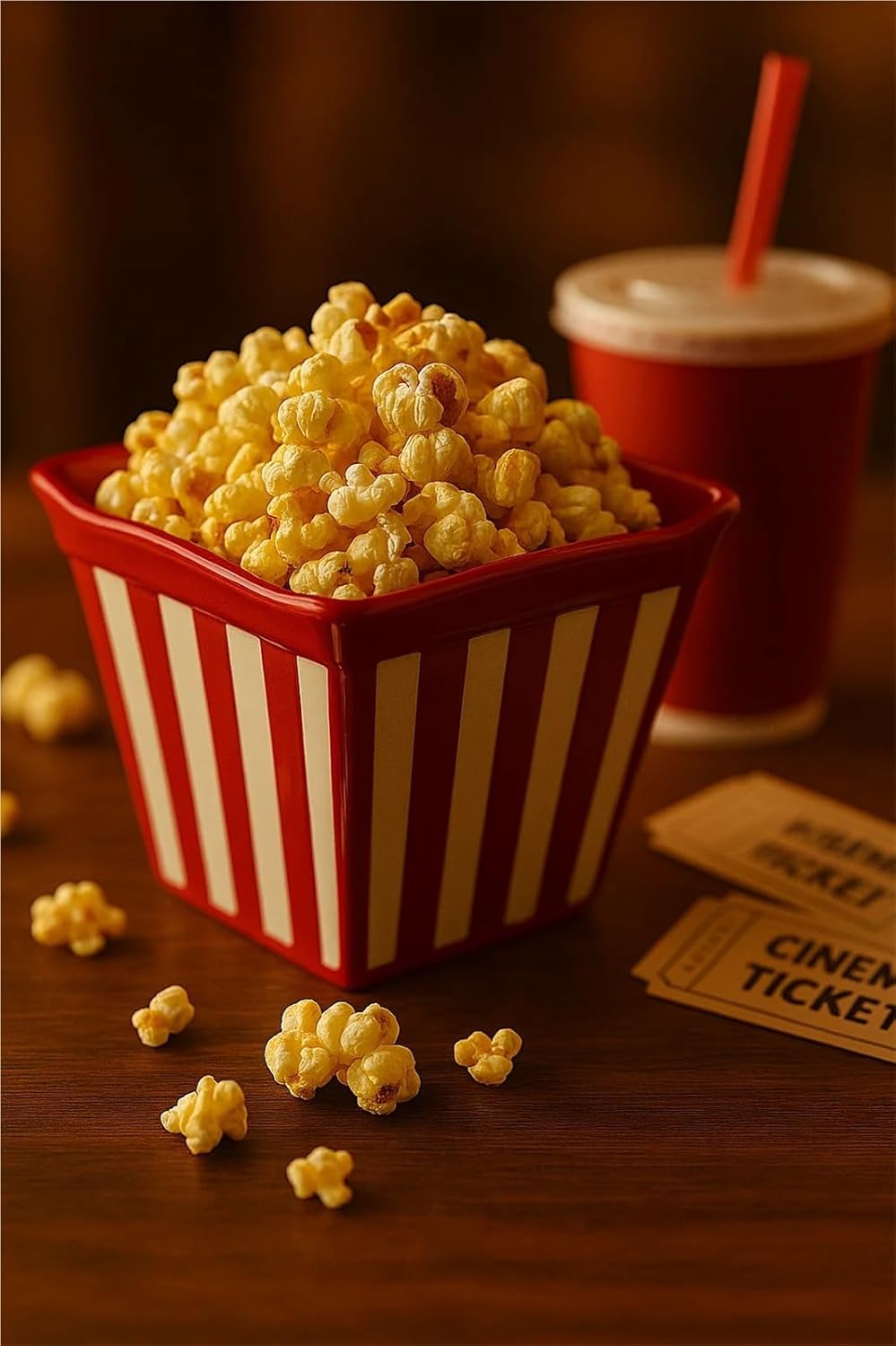 Cinema Popcorn & French Fries Box‑Shaped Ceramic Bowl, 6 Inch Square Flared Rim Snack Dessert Party Serving