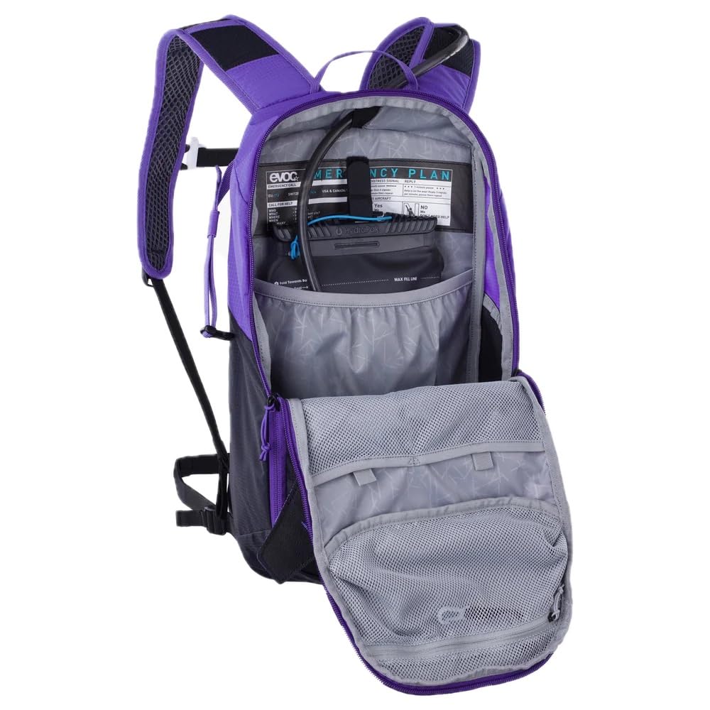 EVOC RIDE 8 + HYDRATION BLADDER 2 Plecak rowerowy, plecak trekkingowy (sprytne zarządzanie kieszeniami, 2 l HYDRATION BLADDER, wysokiej jakości plecak dzienny), fioletowy - czarny