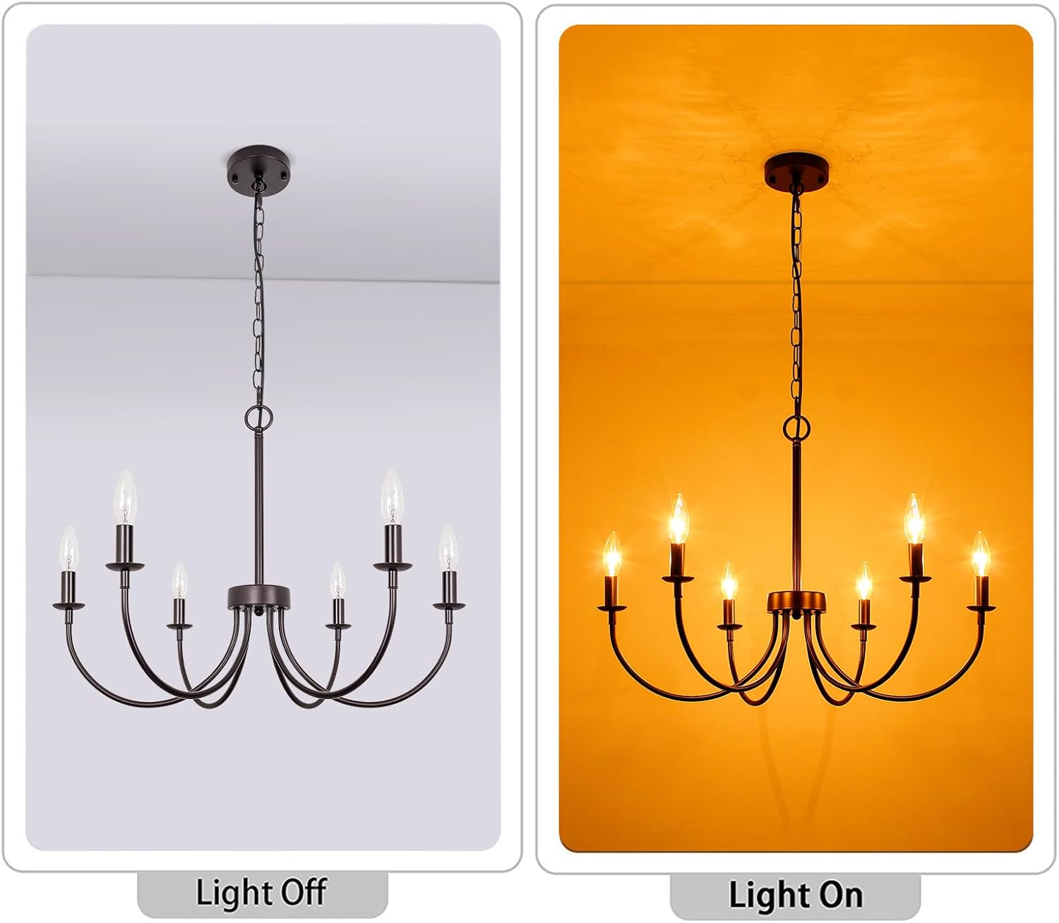 6-Light Farmhouse Chandelier for Dining Room Lighting Fixtures Hanging, Oil-Rubbed Bronze Candle Chandelier, Industrial Modern Chandelier for Bedroom, Foyer, Kitchen, Living Room, Entryway
