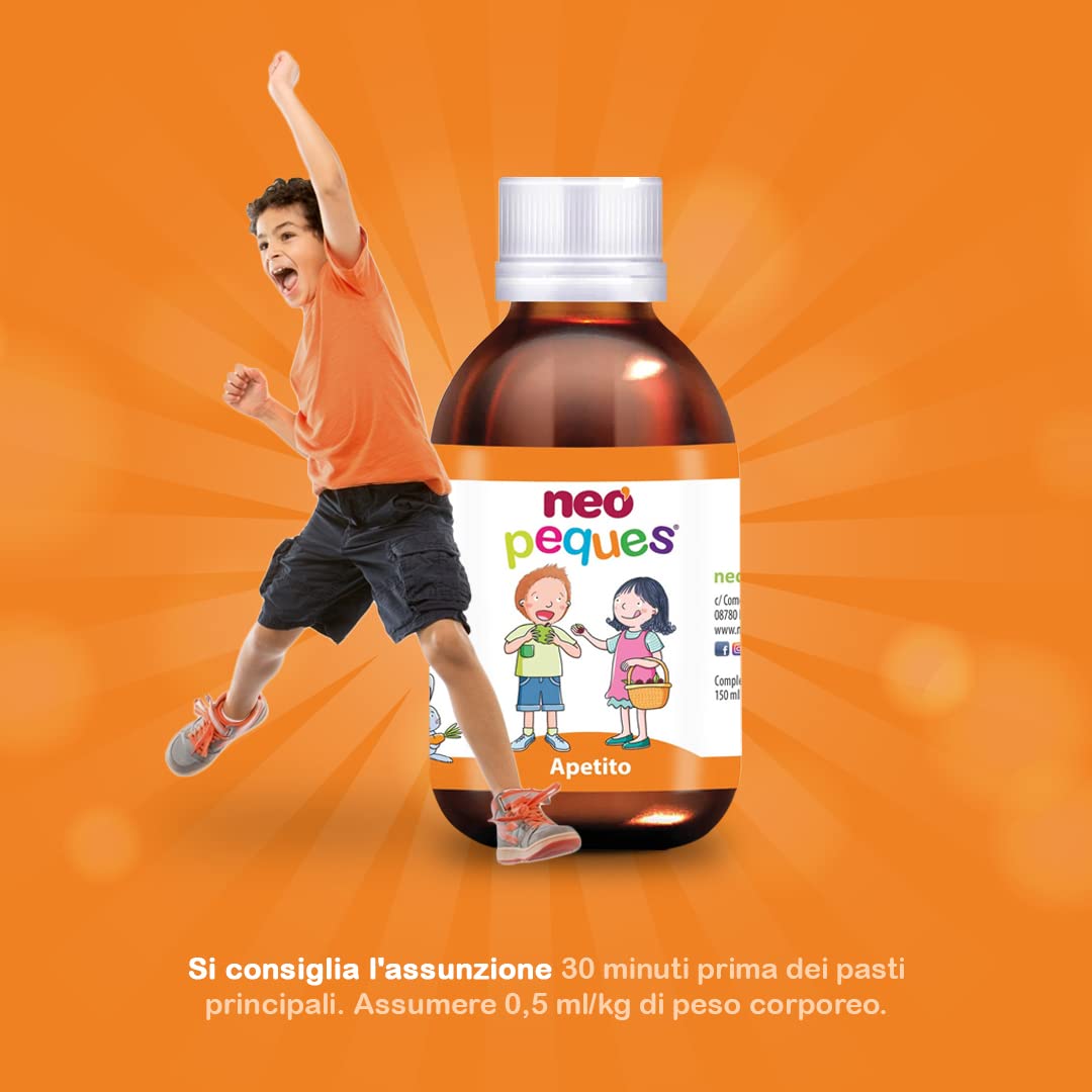 NEO PEQUES | Sciroppo per Bambini Appetito | 150 ml | Stimola l’appetito e Riduce la Sensazione di Stanchezza | A base di Estratti Vegetali e Oligoelementi | Gusto Lampone