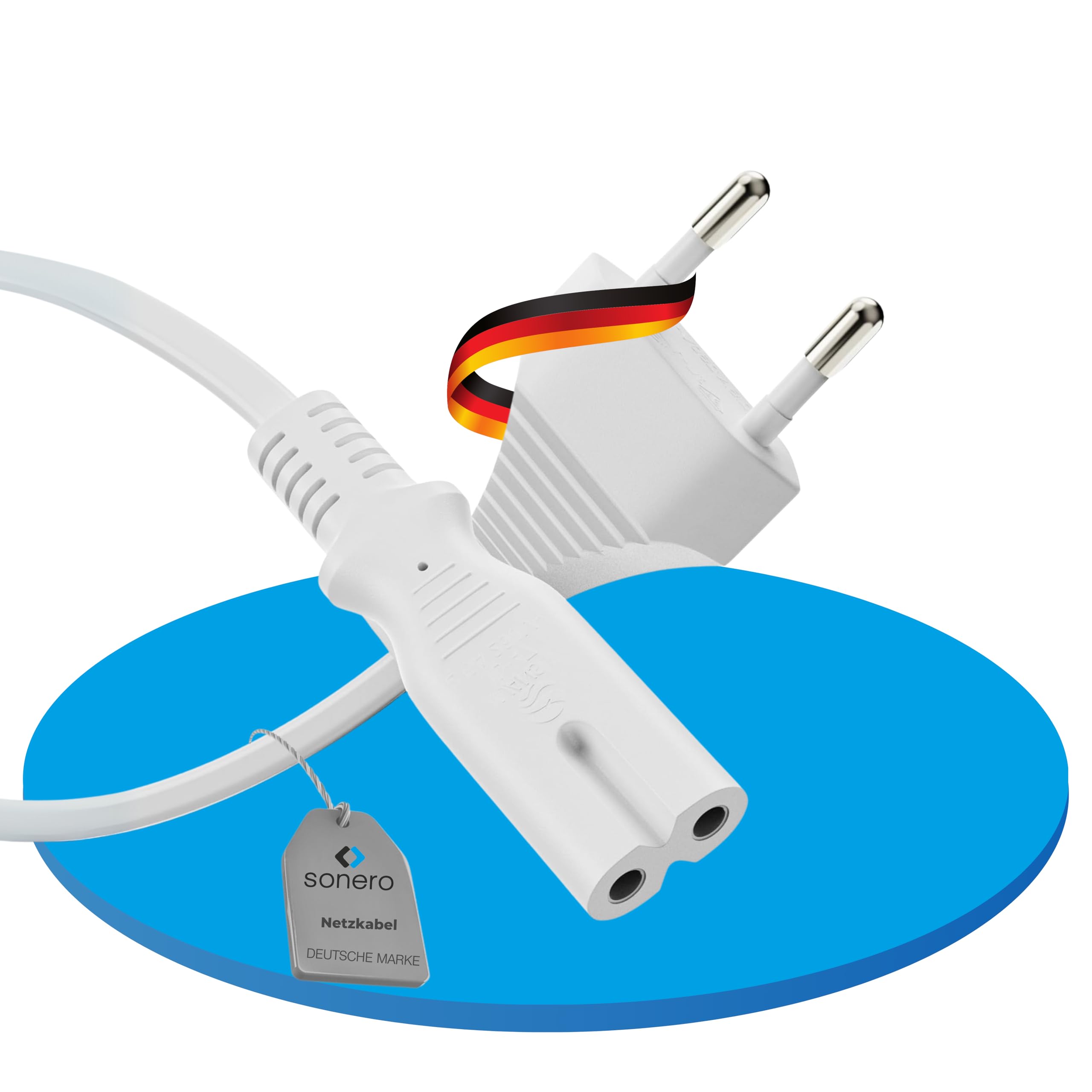 Sonero® Euro-Cavo di alimentazione, cavo di alimentazione per elettrodomestici, spina Euro a presa IEC C7, 3,00 m, bianco