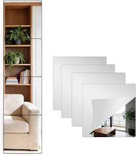 Shatterproof Peel and Stick on Mirror Tiles for Wall Decorative, 4 pcs 8”x8” Unbreakable Mirrors Self Adhesive, Toddlers Mirror for Kids Bedroom, Plastic Decor Mirrors,Non Glass Sticky Mirror's