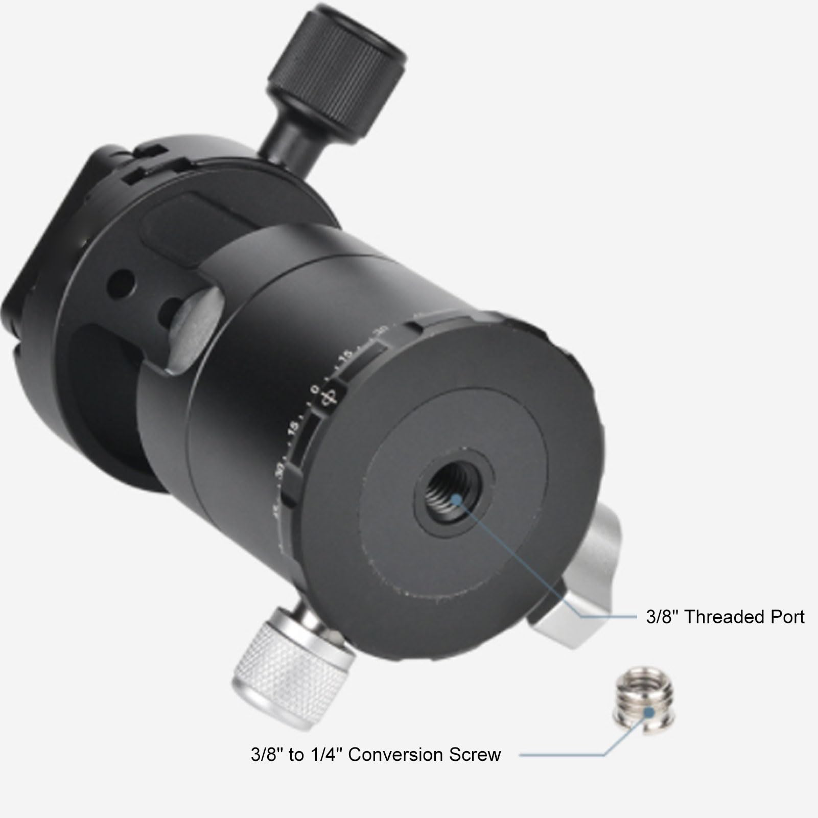 GOWENIC Testa a Sfera per Treppiede da 44 Mm, Testa a Sfera per Montaggio su Treppiede Panoramico per Fotocamera e Base Doppia Filettata con Piastra QR e Livella a Bolla, per Monopiede