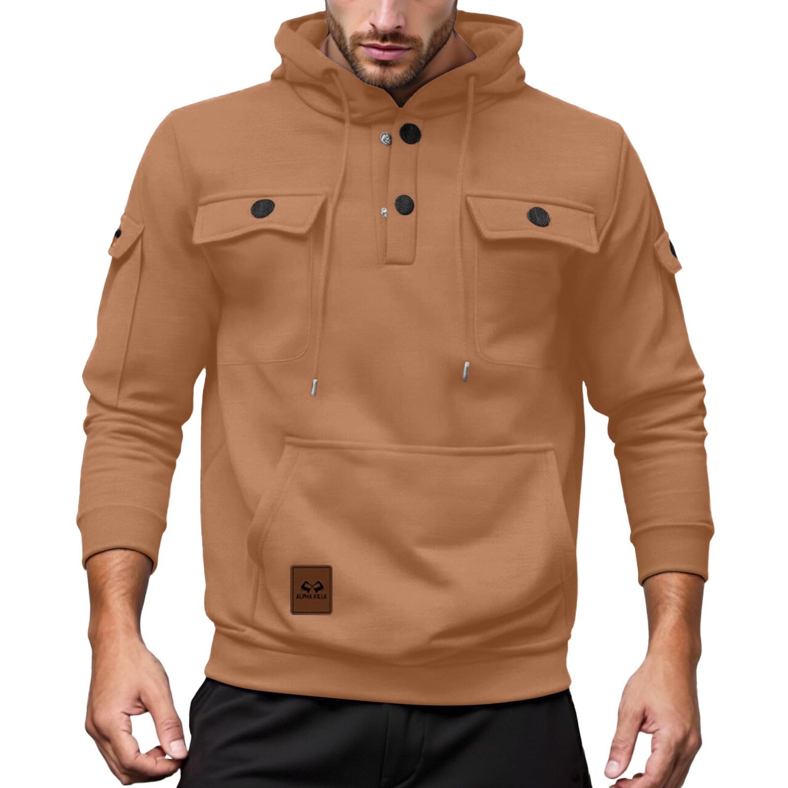 Sudadera con capucha de forro polar para hombre con varios bolsillos 6