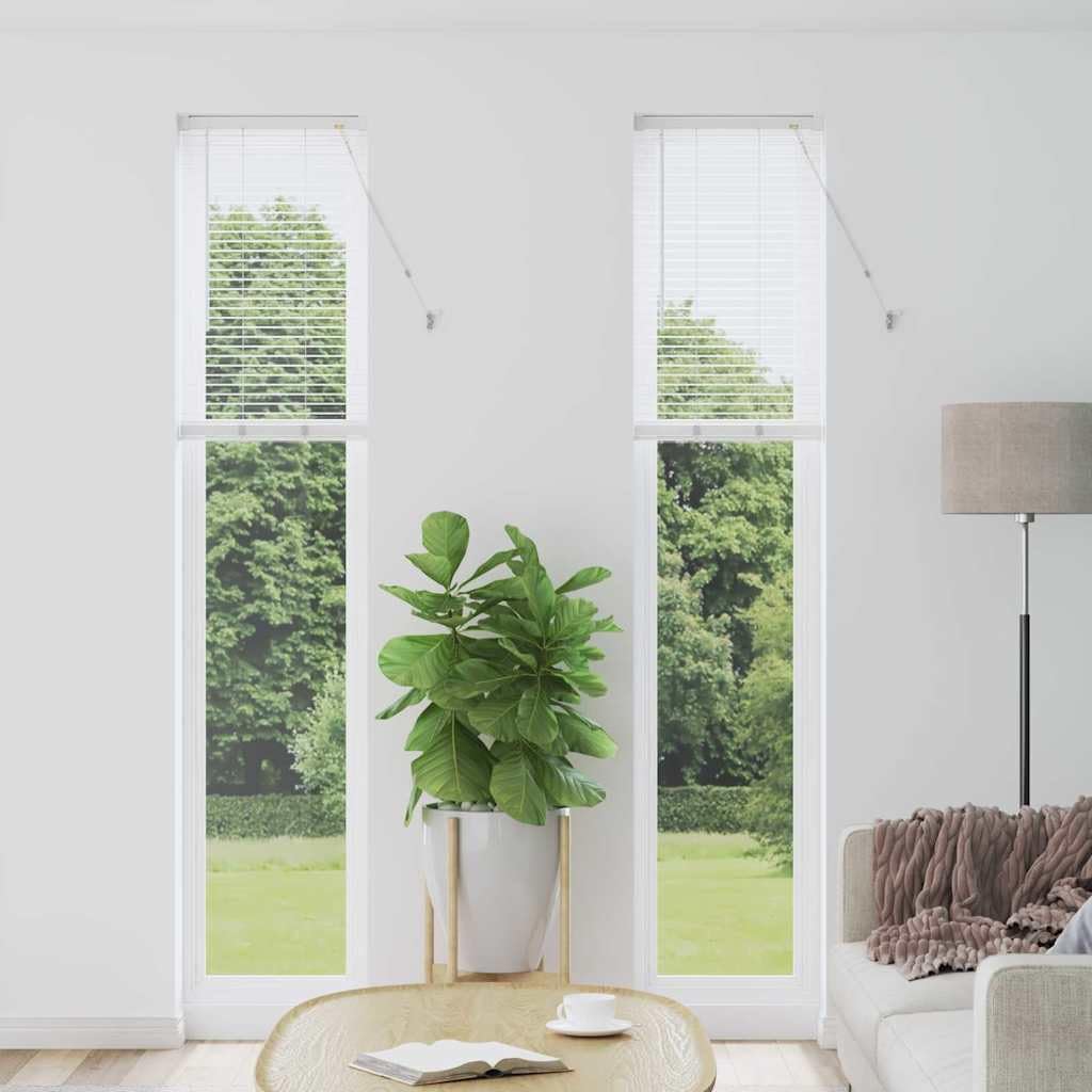 Vidaxl White Window Blind With Curtains Manual Aluminium, Living Room, Modern Window Blinds, Adjustable, Durable Privacy, Vertical Slat For Home Decor