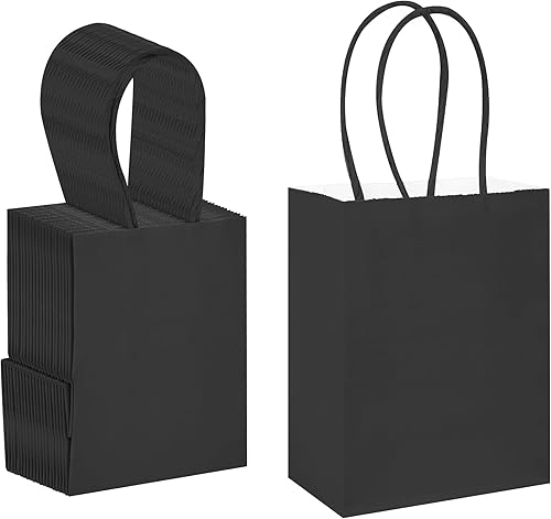 DjinnGlory Paquete de 60 pequeñas mini bolsas de regalo de papel negro pequeñas con asas a granel de 6.3 x 4.7 x 2.75 pulgadas para regalos de