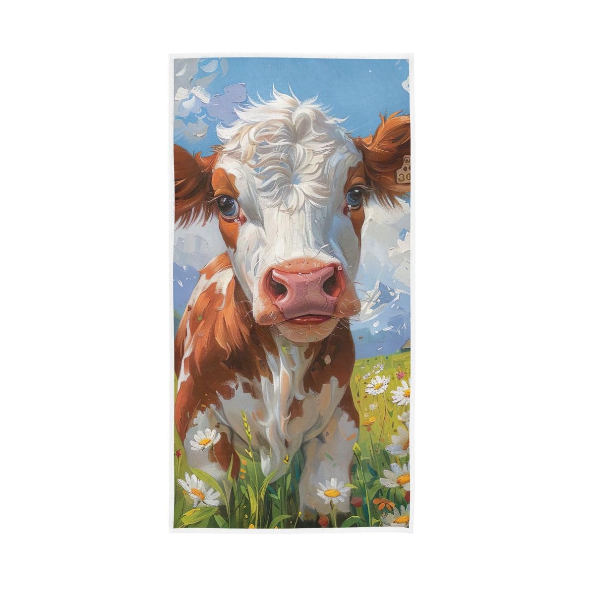 LSRCPD Cute Cow Blue Sky Hand Towel Soft Washcloths Shower Towels 15 x 30 Inch