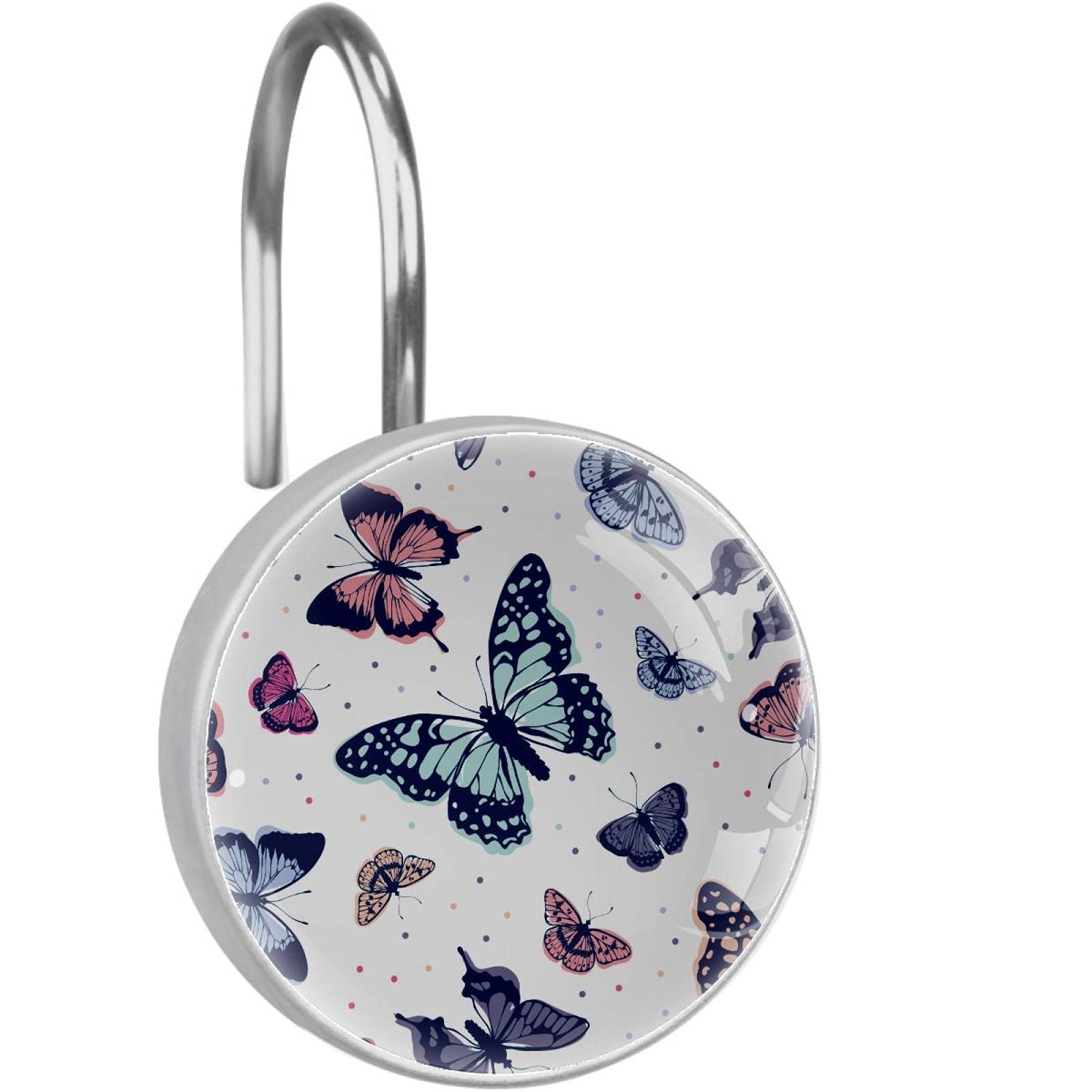 Crochets pour rideau de douche salle de bain anneaux acier inox papillon bleu rouge