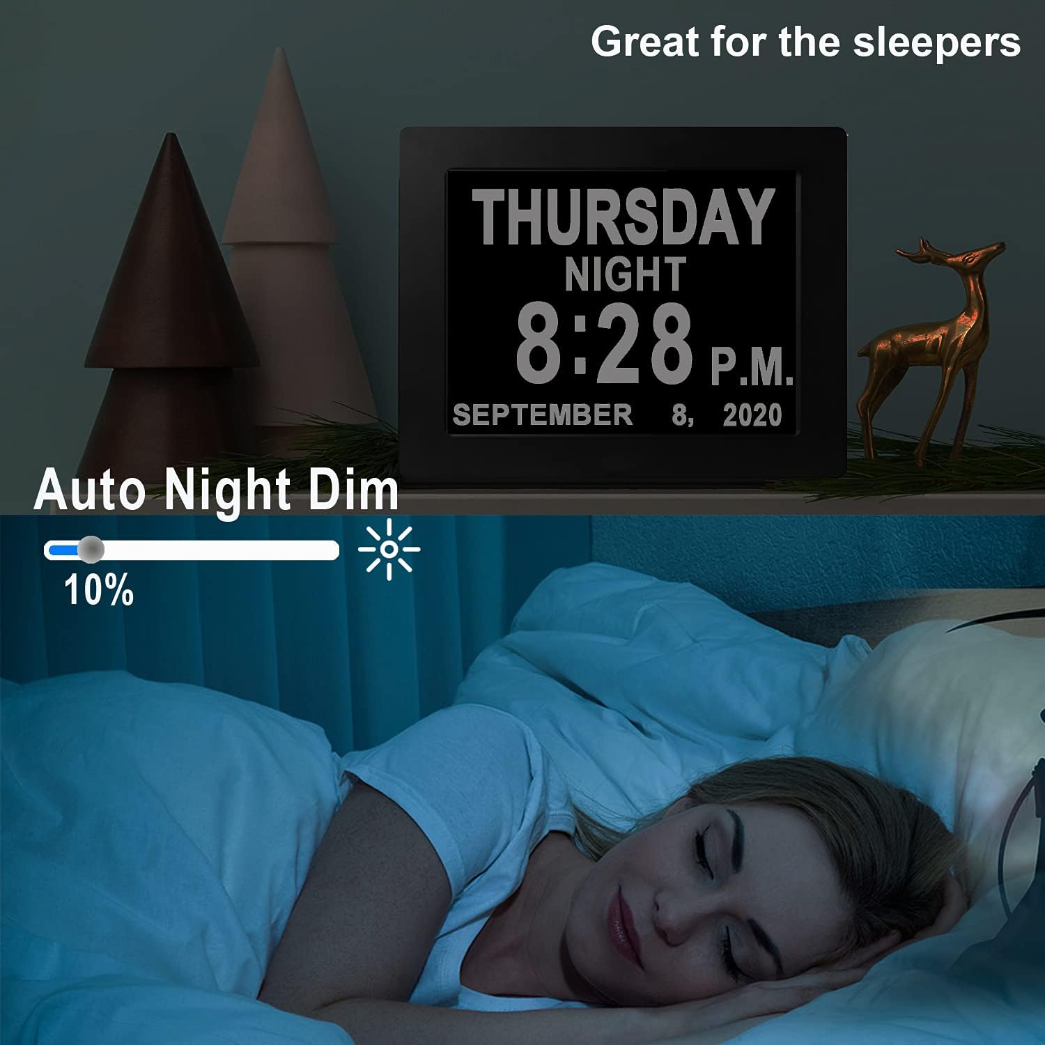 Véfaîî Alarm Clock, Auto Dimming Night Light & Digital Alarm Clock for Adults, Kids & Teens,Simple Setting, Kids Room Decoration