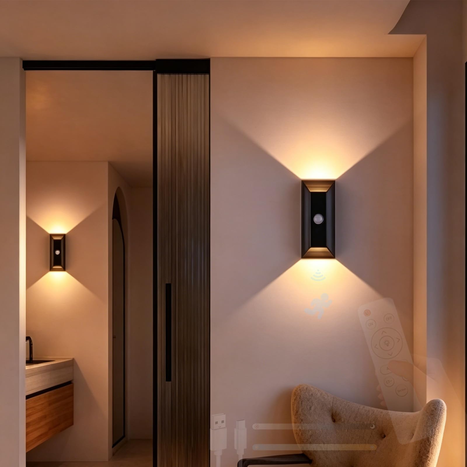 Aplique de pared LED sin cables con imán y sensor para pasillos oscuros sin enchufes 2ud 8