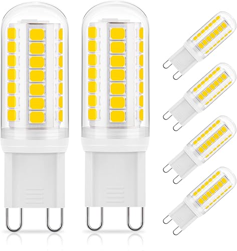 DiCUNO Bombilla LED G9 luz diurna blanca 5000 K, equivalente a halógeno de 4 W 40 W, bombillas de araña T4 G9 con base de dos pines, no regulable,