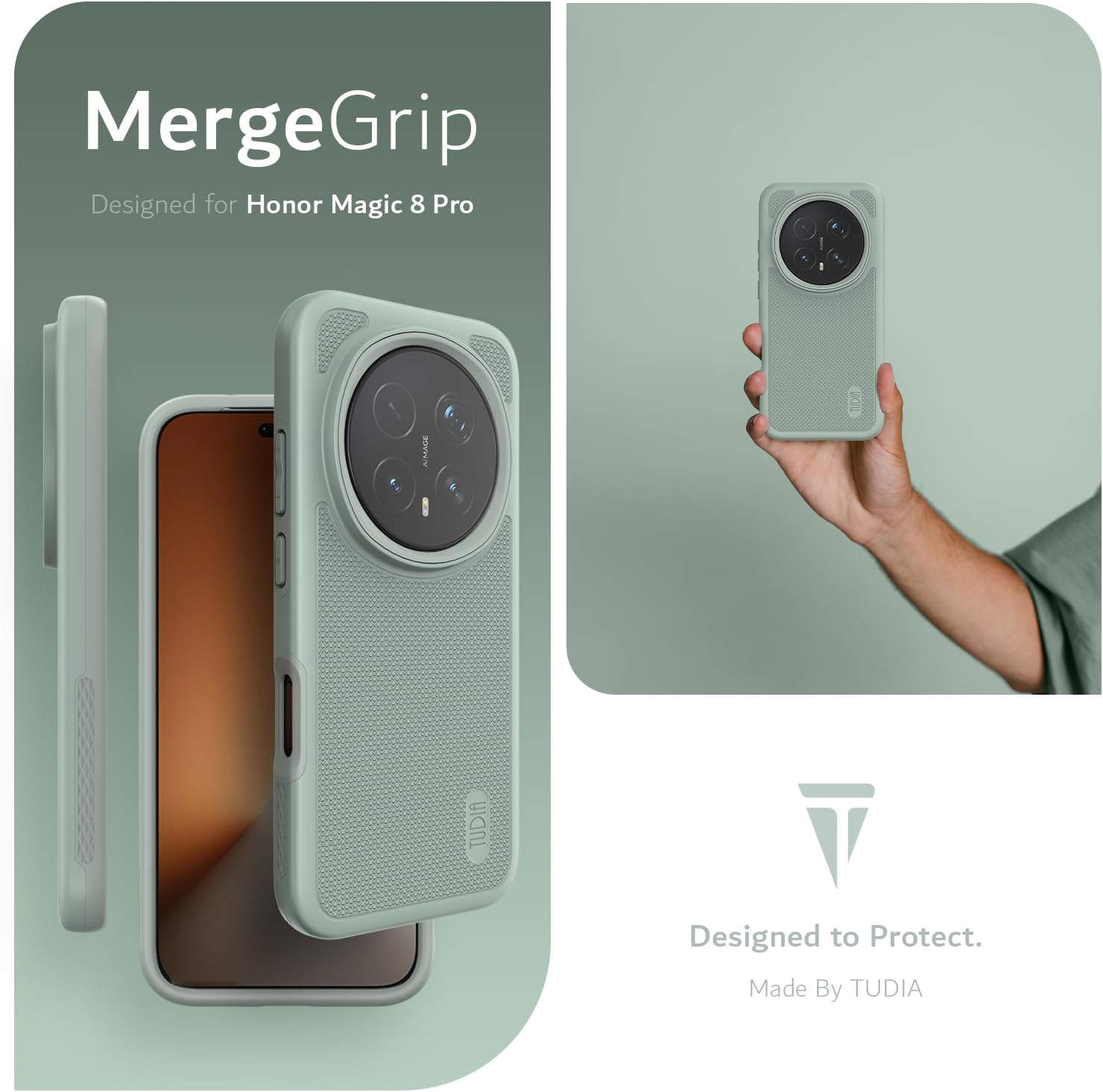 TUDIA MergeGrip Designed for Honor Magic 8 Pro Case 5G - [Military Grade Drop Tested] Dual Layer Shockproof Slim Heavy Duty Tough Phone Cases Cover - Green Lily