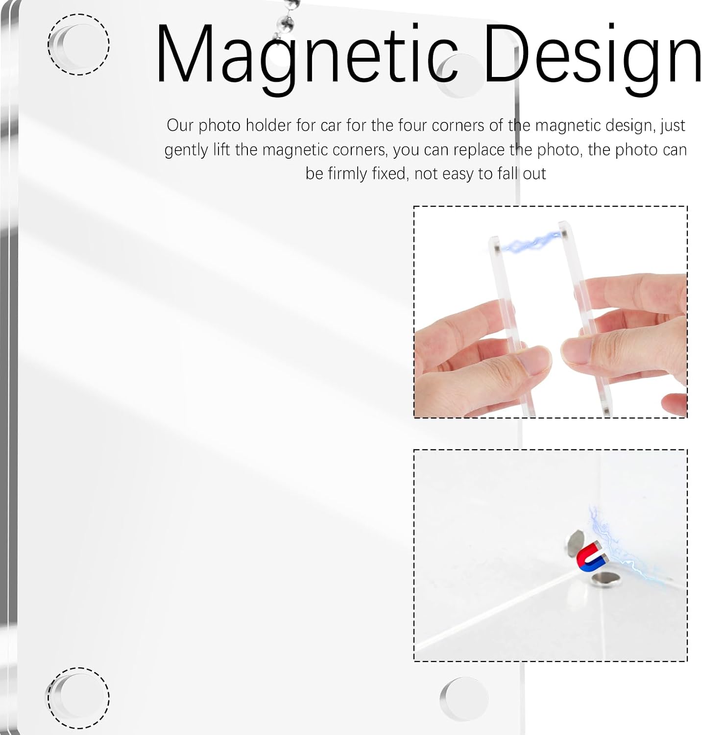 Magnetic Car Photo Holder with Chain for Rear View Mirror Hanging