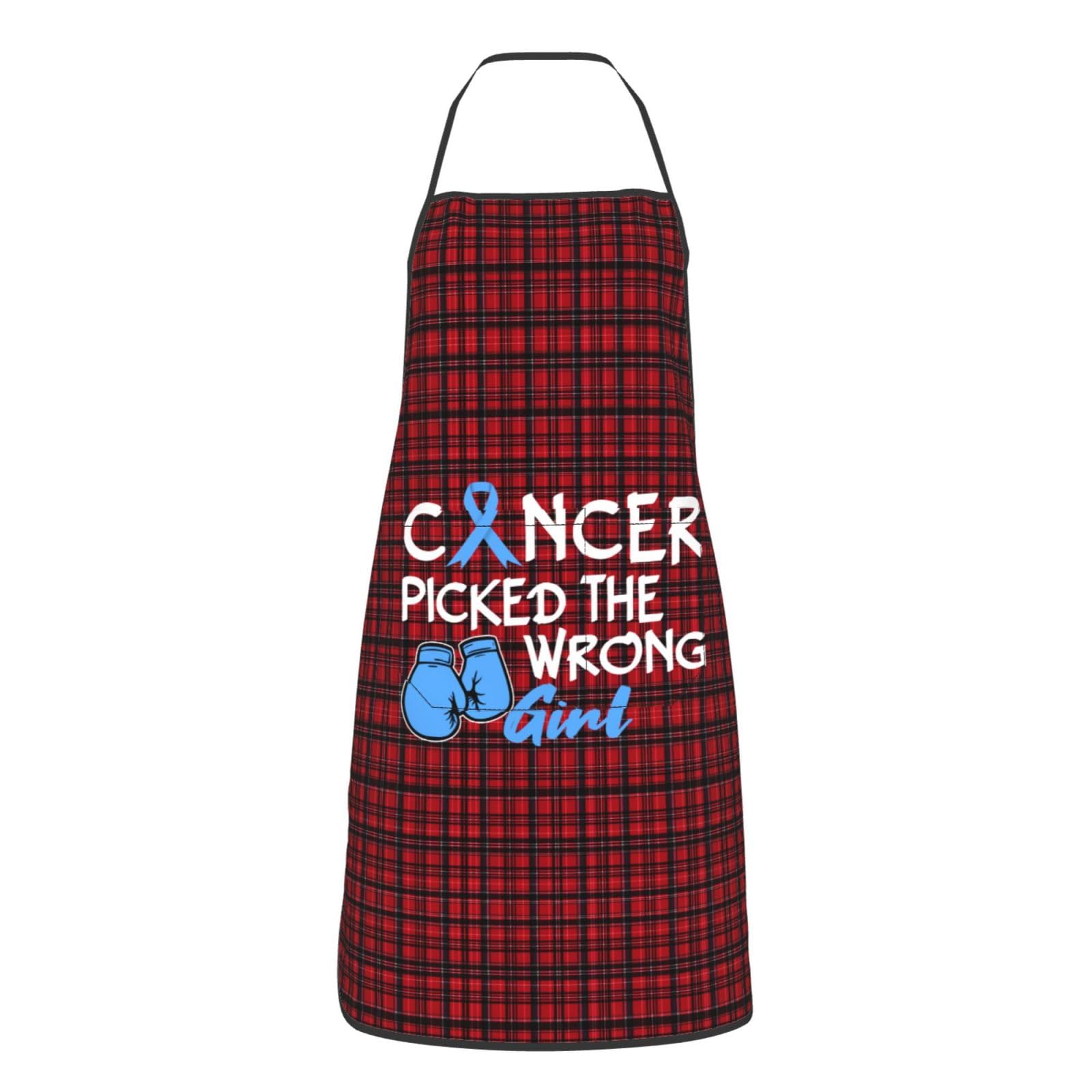 nopicsn Cancer Picked The Wrong Girl Diabetes Apron for cooking with Pockets Women Men Kitchen Chef Funny Aprons