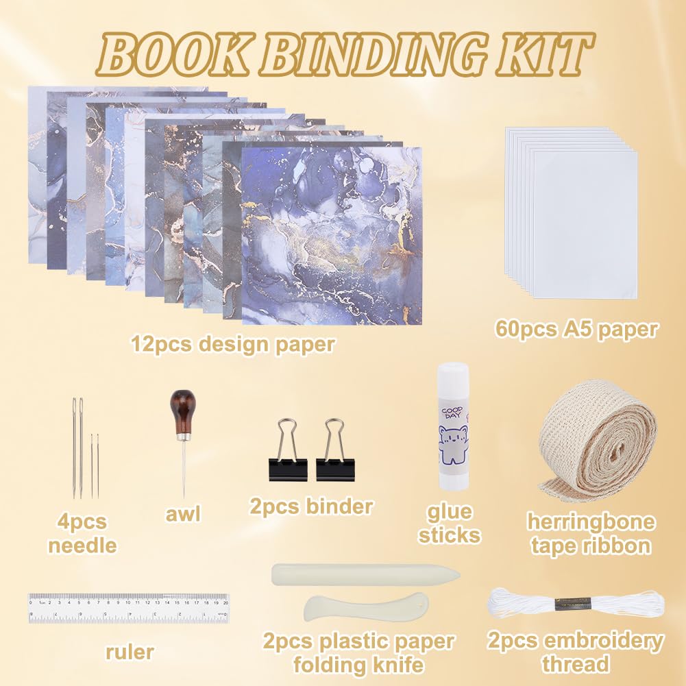 WEBEEDY DIY Buchbinde-Set für Anfänger Mach Dein Eigenes Journal Buch Vollständiger Buchbinde Werkzeugsatz Inklusive Knochenfalzbein Nadeln Papiere Zur Erstellung 6 Notizbuch Für Buchkunst,A6