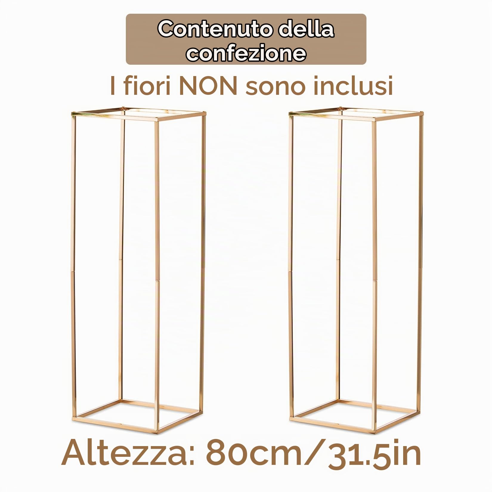 Sziqiqi Centrotavola per Matrimonio in Oro Vasi in Metallo - 80cm Espositori per Composizioni Floreali Vaso da Terra per Supporto per Fiori Centrotavola Rettangolari per Matrimoni Feste Fidanzamento