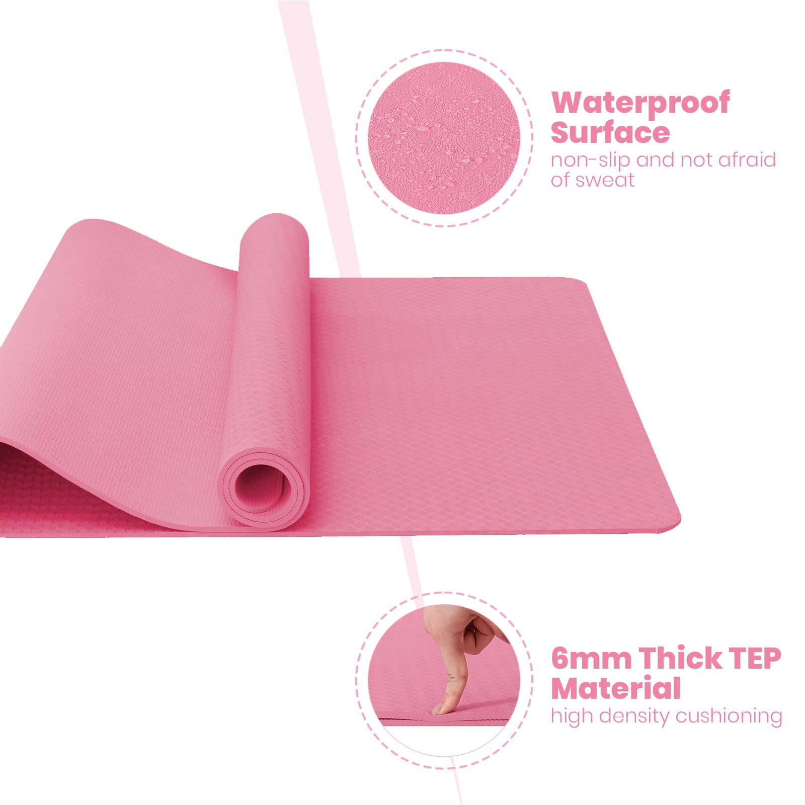 Narwhal Tappetino da yoga in TPE antiscivolo, misura grande, XXL, 190 x 80 x 0,6 cm, spessore 6 mm, tappetino da yoga per donne e uomini, per esercizi in palestra, pilates, fitness e allenamento