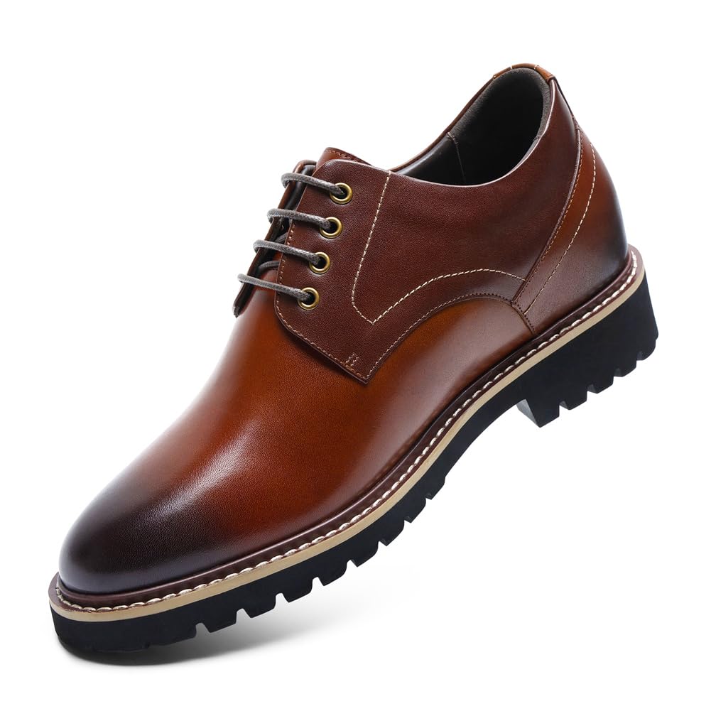 CHAMARIPA Herren Business-Casual-Schuhe mit 8 cm unsichtbarer Innenerhöhung | Obermaterial aus Vollnarbenleder, Integrierte erhöhende Einlegesohle, ideal für Büro, Hochzeiten und den Alltag.