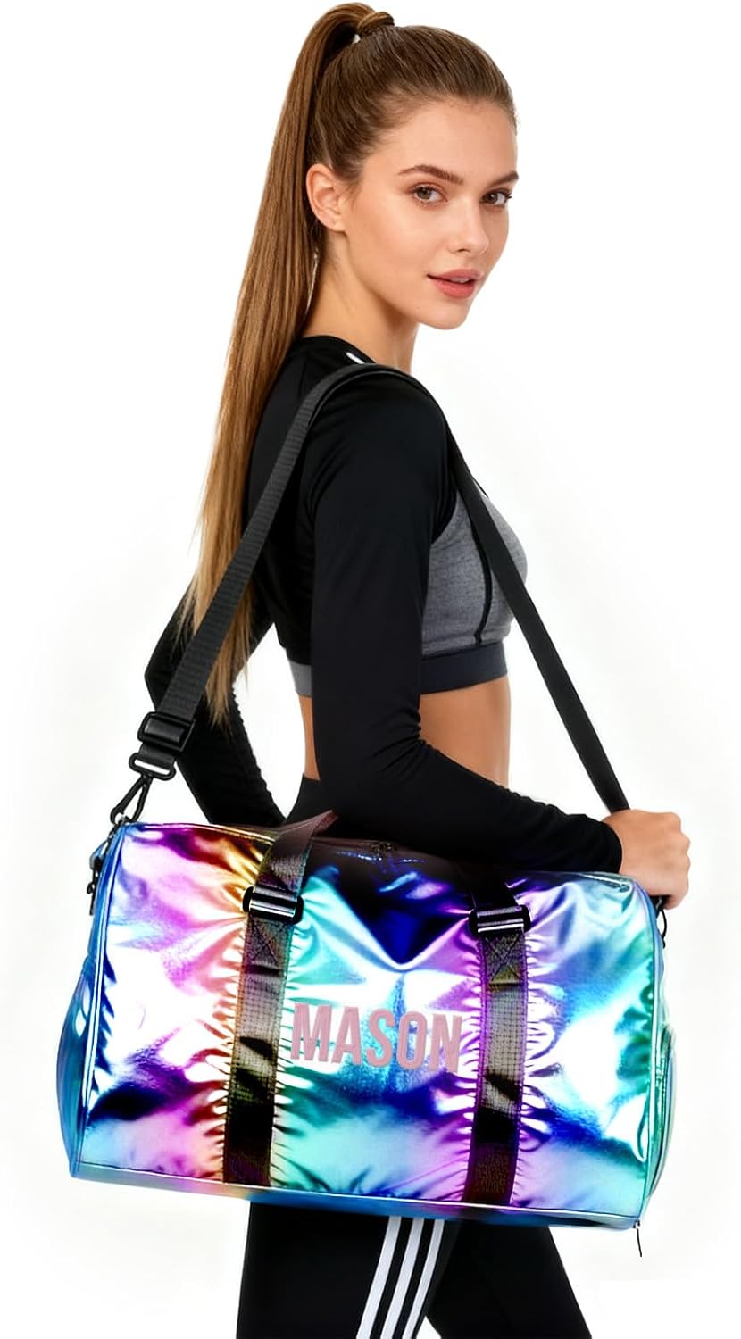 Personalized Sports Duffel Bag, Custom Embroidered Gym Bag with Name or Logo, Large Travel Weekender Overnight Bag for Women and Girls, Dance Fitness Tote for Sports or Travel (Black)