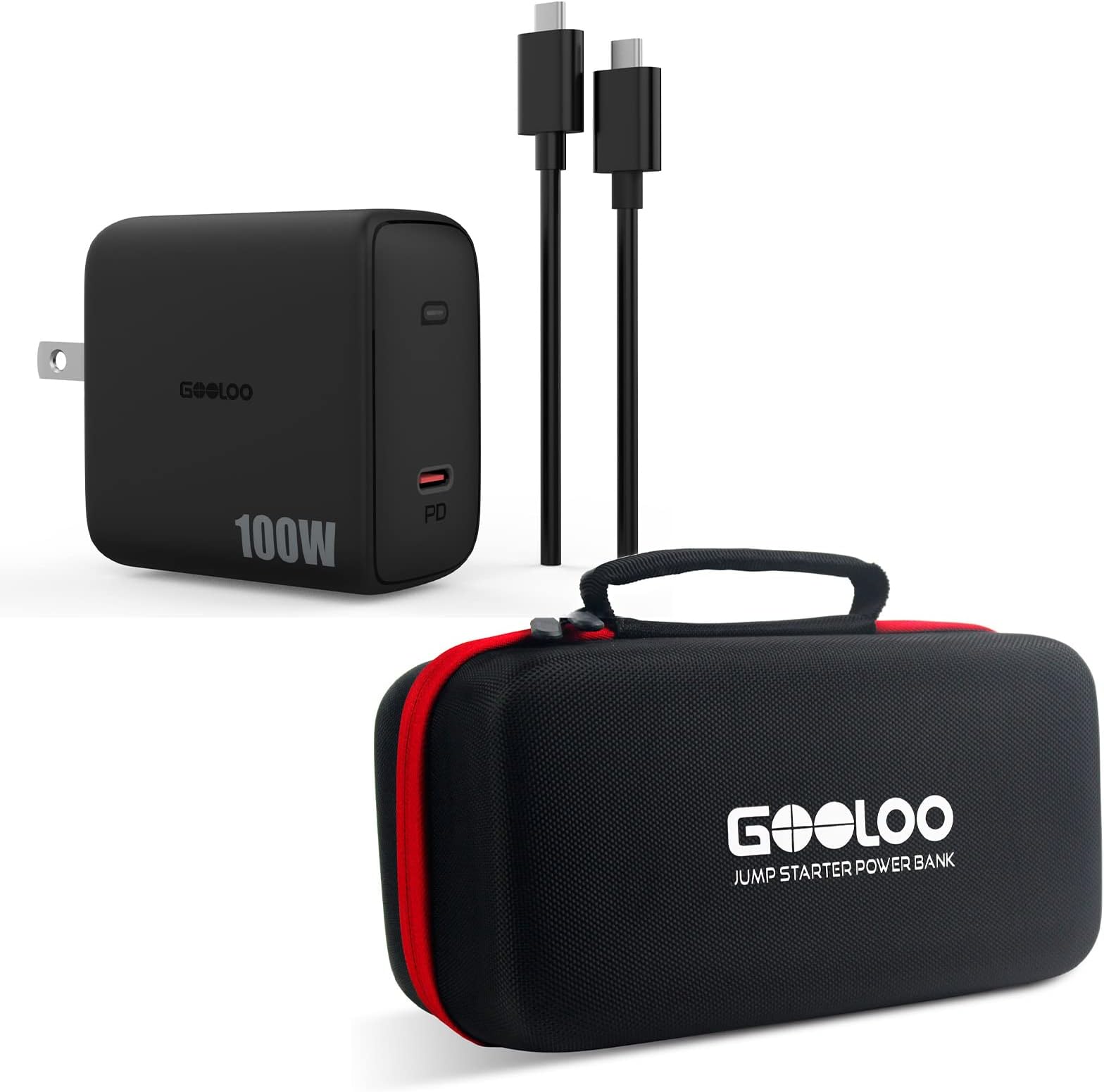 GOOLOO 100W USB C Wall Charger with Eva Protection Case for GT3000 GT4000 GT4000S, 100W PD GaN2 Fast Wall Charger Block with 6.6ft Cable, Compatible with MacBook iPad iPhone 14/13 Series and More