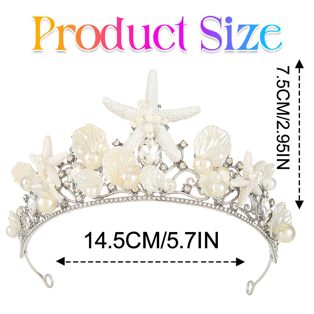 Kilshye Starfish Mermaid Crown Silver Shell Tiara Beach Wedding Headband for Women - Image 6