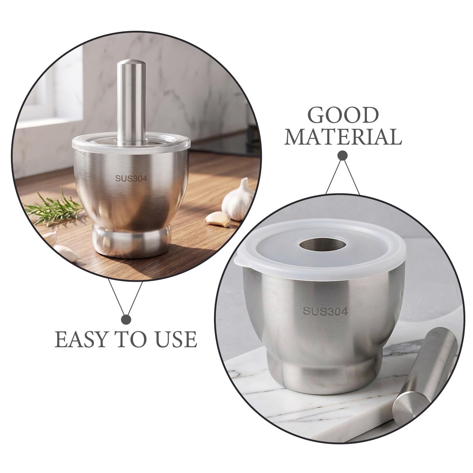 ibasenice 1 Set Mörser und Stößel, 1,8 kg Gewürzmühle aus Edelstahl, Molcajete-Schüssel, Mörser mit Deckel, unverzichtbares Küchenwerkzeug