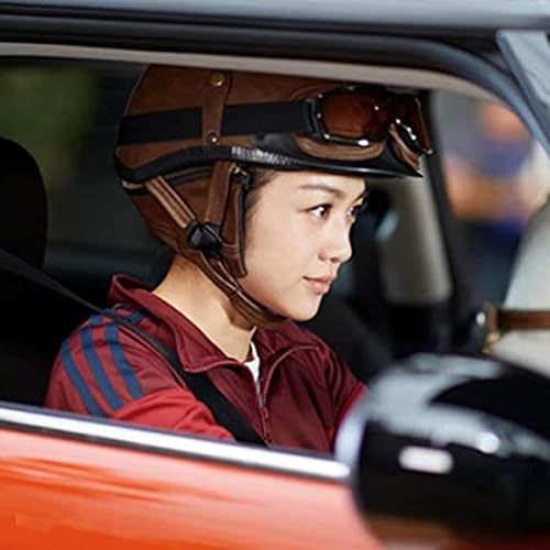 Miniatura 4 de Casco de cuero para motocicleta, casco de media cara, con certificado por DOT, casco de motocicleta con correa ajustable para la barbilla, casco de